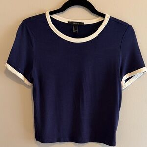 Forever 21 Navy and White Short Sleeve Tee